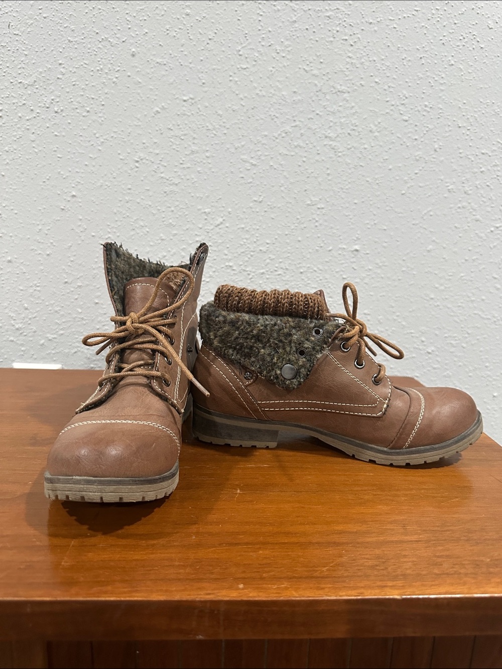 Refresh Brown Lace-Up Fold-Over Ankle Boots